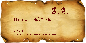 Bineter Nándor névjegykártya
